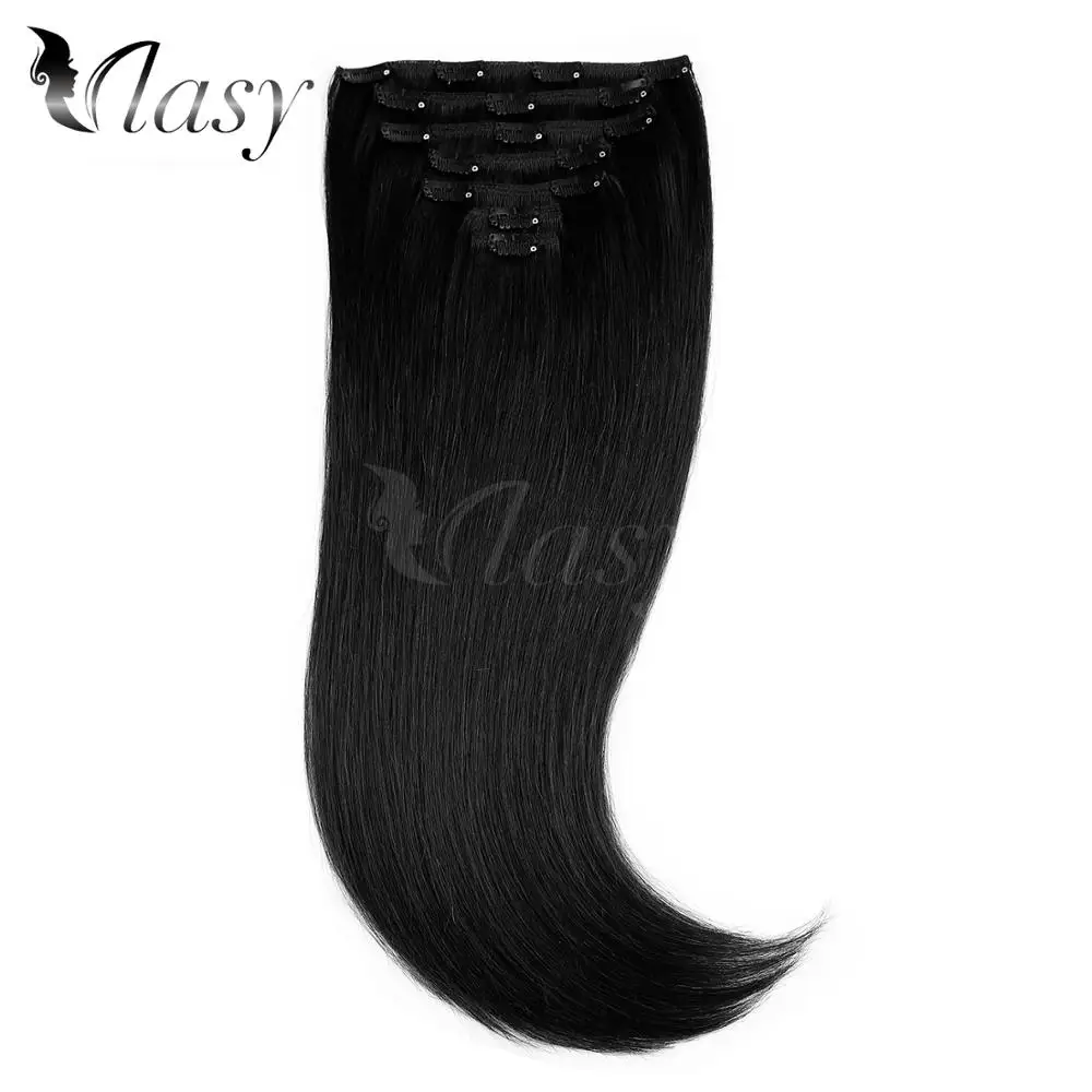 #1 Vlasy, 20 дюймов, 7 шт./набор, Remy, на клипсах, для наращивания, бесшовные, прямые, двойные, на клипсах, человеческие волосы для наращивания, 130 г/шт., 16 клипсов - Цвет: #1
