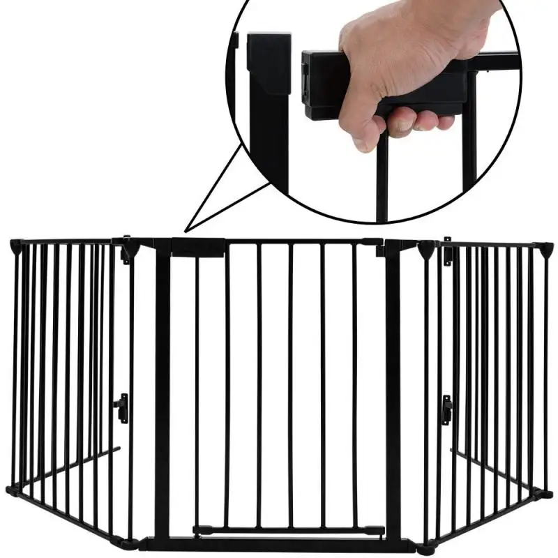 

5 Pieces of Dog Fences Metal Baby Safety Door Garden Supplies for Dog Cat Pet Puppy Pet Gate Ingenious Grid White/Black Cage HWC