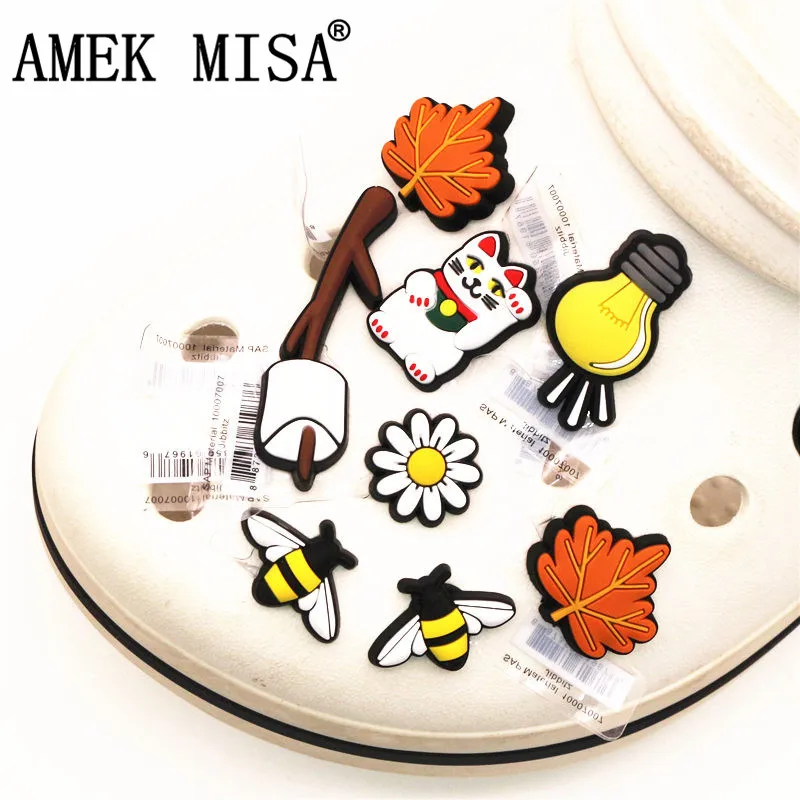 Original Maple Leaf/Lucky Cat/Daisy/Bee/Light Bulb PVC Shoe Charms Accessories Shoe Decoration for Croc jibz Party Kids Gifts