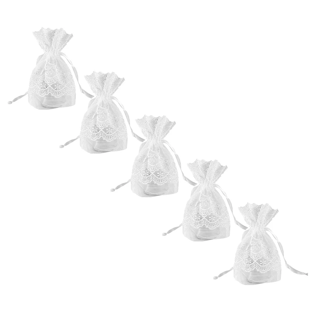 

5PCS White Lace Yarn Storage Bag with Drawstring Lace Creative Bundle Pocket