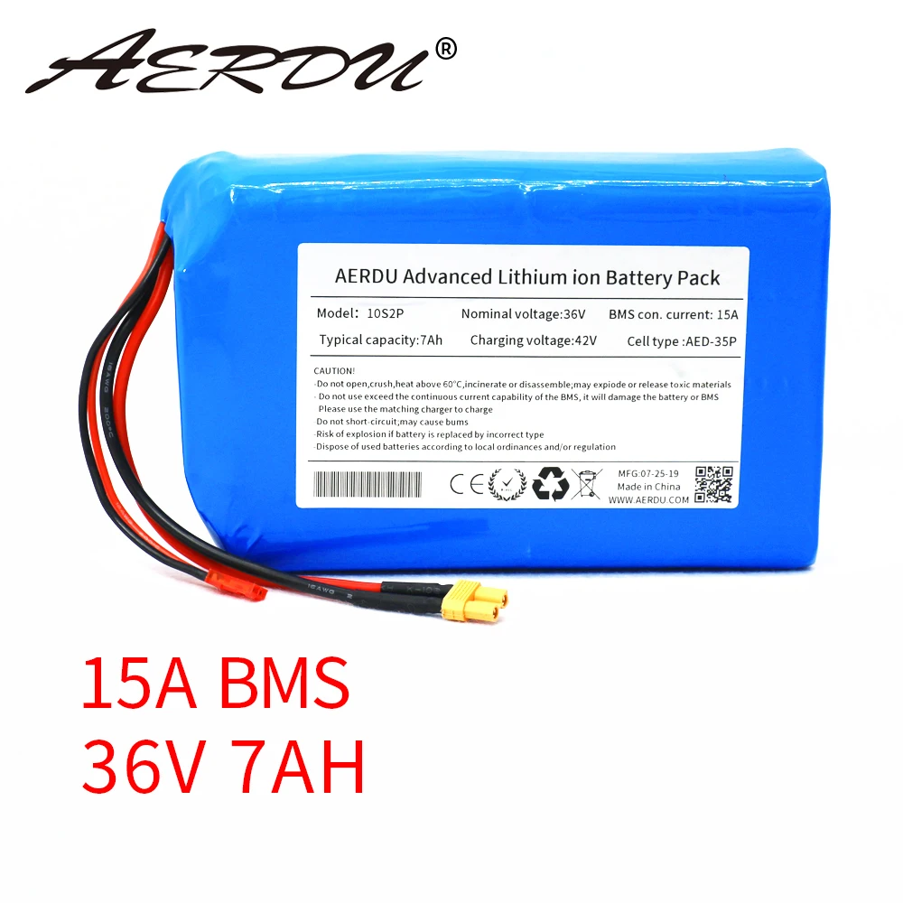 AERDU 36V 7Ah 10S2P 450 ватт 18650 литий ионный аккумулятор JST XT30 42V электрический скутер