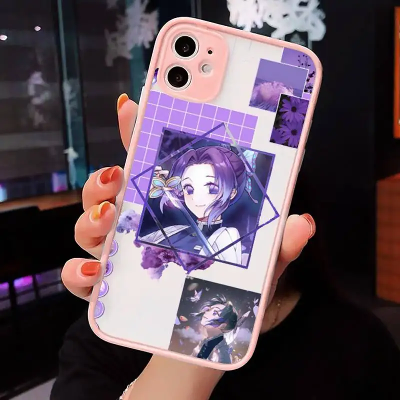 

Kamado Nezuko Kimetsu Phone Case For iPhone 12 11 Mini Pro XR XS Max 7 8 Plus X Matte transparent Pink Back Cover
