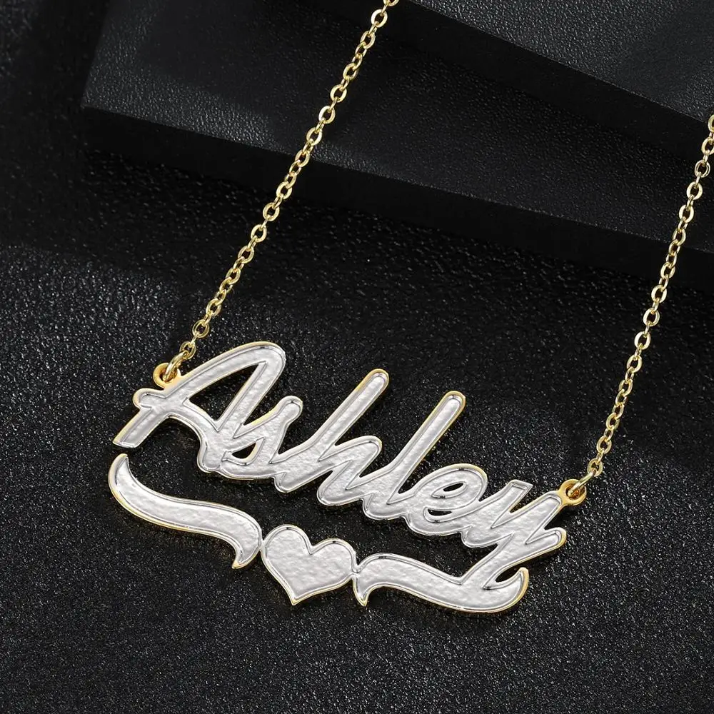 

MYDIY Custom Necklace Double Gold plated Nameplate 3D Necklace Personalized Necklaces Choker Women Name Necklace Christmas Gift