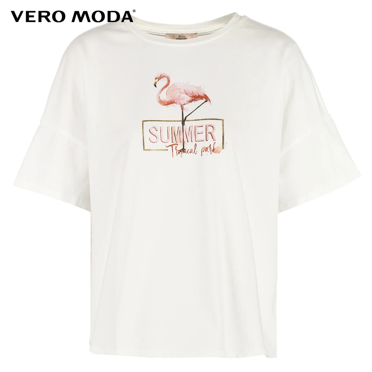Vero Moda женская футболка с принтом Фламинго с открытыми плечами | 319101535
