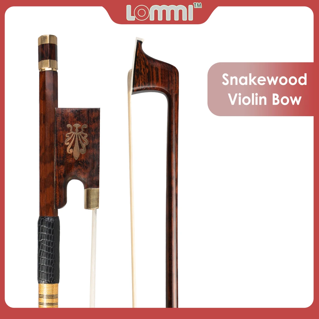 LOMMI Professional Snakewood Bow  4/4  Violin/ Fiddle Bow W/ Peacock Pattern Snakewood Frog Gold Mounted Natural Bow Hair