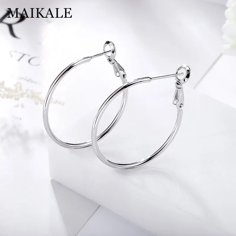 MAIKALE классические серьги обруча, Большие Позолоченные Серебряные Круглые серьги, простые корейские серьги для женщин, подарки для друзей - Окраска металла: silver 4cm