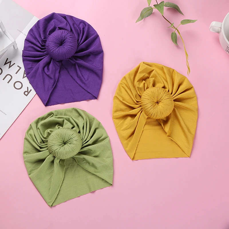 

2021ins baby solid color ball head knot hat hood donut girl hood baby cute breathable cotton foetal baby cap
