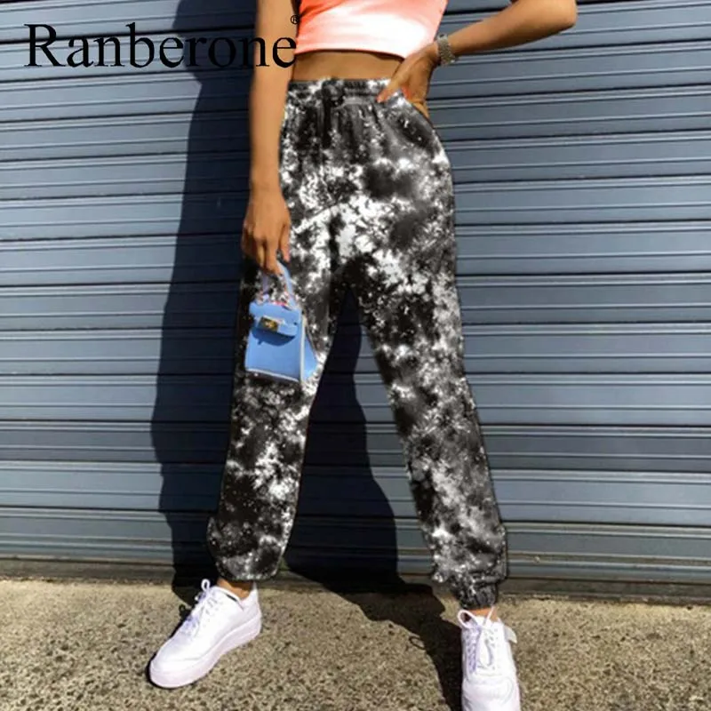 Tie Dye Printed Sweatpants Women Fashion Harajuku Pants Colorful Psychedelic Track Pants Slim Streetwear Trousers With Pocket