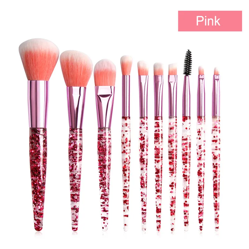 Pink Элегантные розовые золотые/Алмазные 10 шт./партия кисти для макияжа с единорогом элегантные женские косметические инструменты для макияжа для женщин - Handle Color: Pink