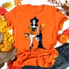 Забавная женская футболка на Хэллоуин с изображением кошки, тыквы, в стиле гранж 90-х, футболка с ведьмой