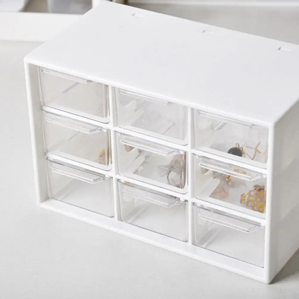 

Dustproof Storage Box 9 Grids Desktop Transparent Household Drawer Storage Box Stationery Jewelry Cosmetics Storage Box