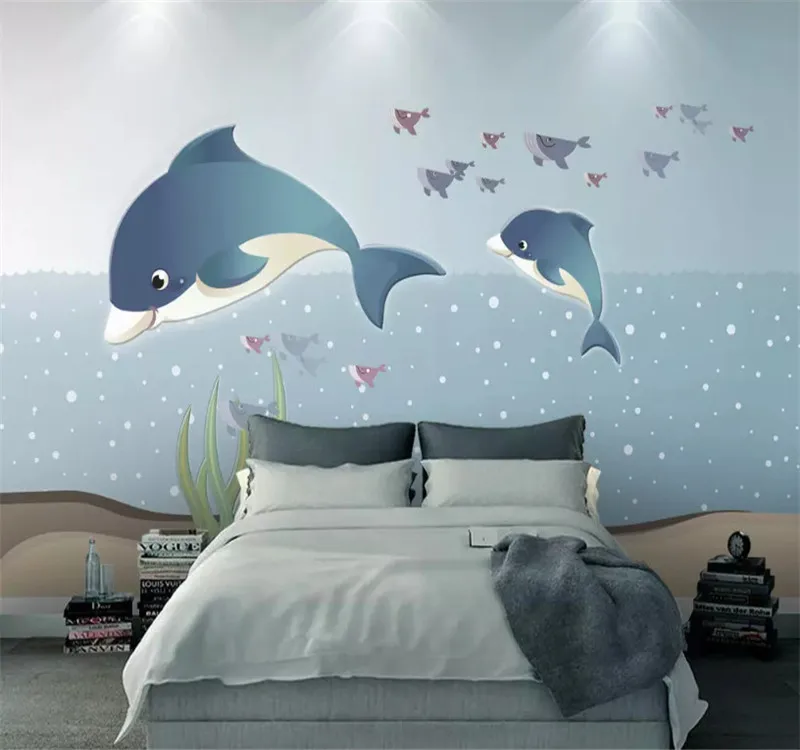 Большой заказ росписи обои океан КИТ детская комната фон стены скандинавские