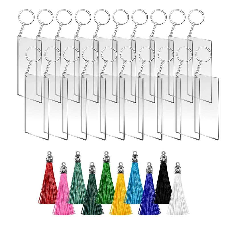 

Acrylic Keychain Blanks, Clear Keychains Set for Vinyl Kit Including Acrylic Blanks, Keychain Tassels, Key Chain Rings