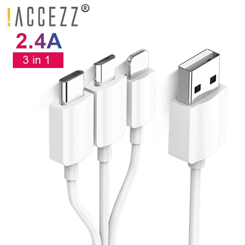 ! Кабель зарядный 3 в 1 Micro USB Type C Lighting для iPhone 8 7 Plus Samsung Huawei Android IOS|Кабели мобильных
