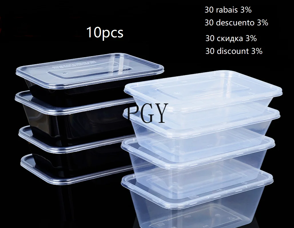 

10pcs disposable lunch box with lid thickened sealed food grade PP plastic material convenient lunch box takeaway packaging box