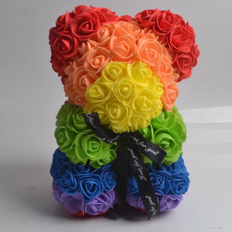 

25cm Rose Bear Artificial Soap Flower Hug Bears With Box Romantic Gift For Anniversary Best Valentine's Day Present For Women