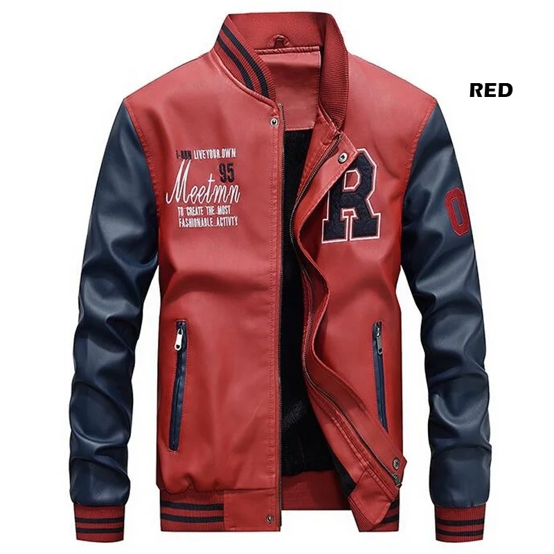 

Bomber Jacket Men Embroidery Baseball Jackets Pu Leather Coats Letter Stand Collar Luxury Fleece Pilot Leather Jacket Hombre