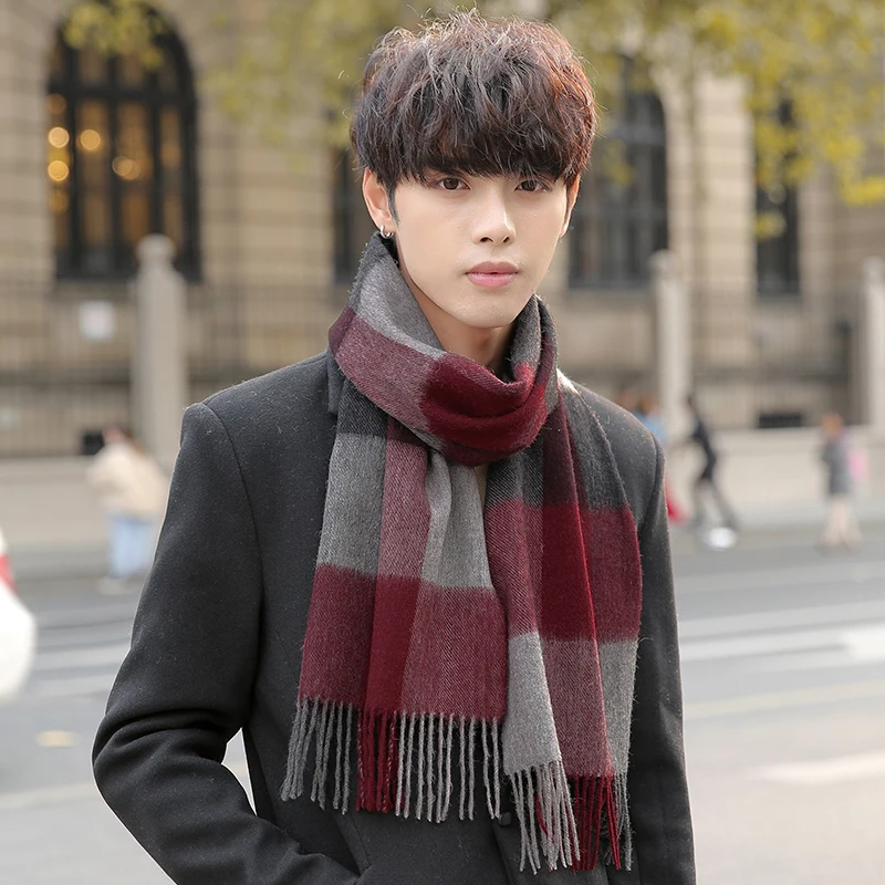 Winter Wool Scarf for Man Tassels Plaid Wool Wraps and Shawls Warm Soft Echarpe Homme Bufanda Hombre Soft Warm Winter Scarves