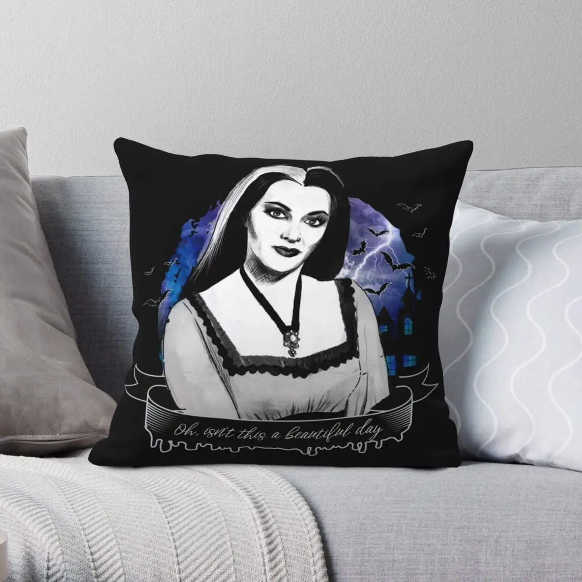 

Goth Queens Lily Munster Square Pillowcase Polyester Linen Velvet Pattern Zip Decor Bed Cushion Cover 45x45