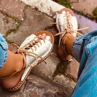 woman rome lace up slippers 2020 womens fashion sewing flats ladies slides female comfortable open toe shoes women footwear