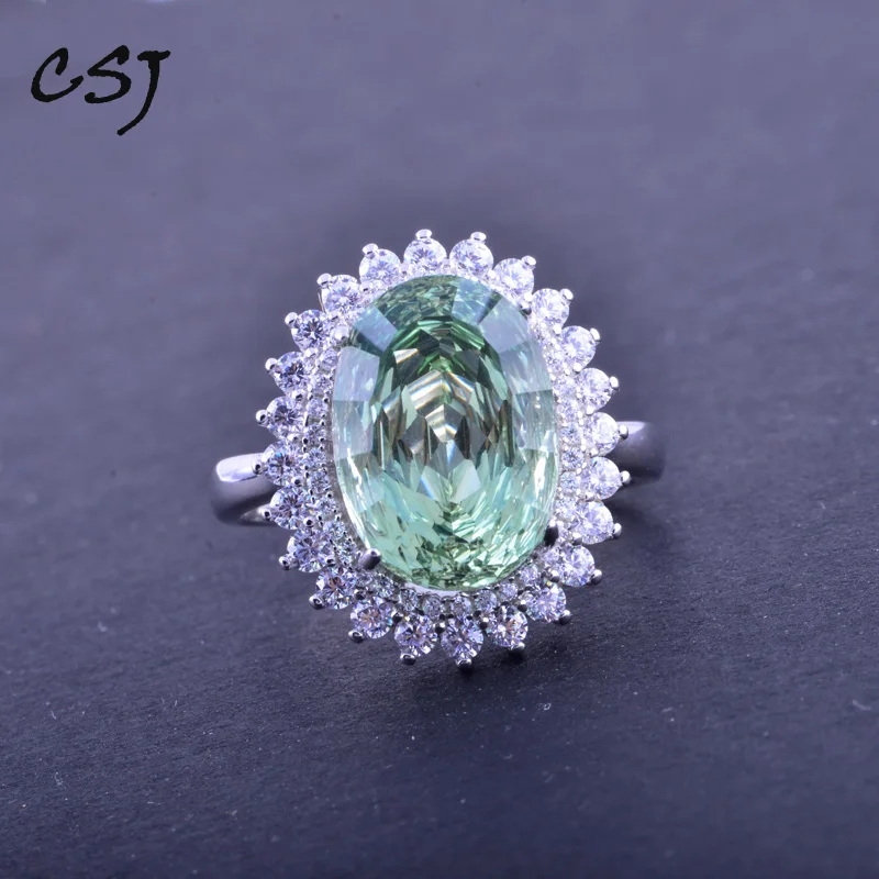 Женское кольцо из серебра 925 пробы CSJ элегантное овальное вогнутое с зеленым