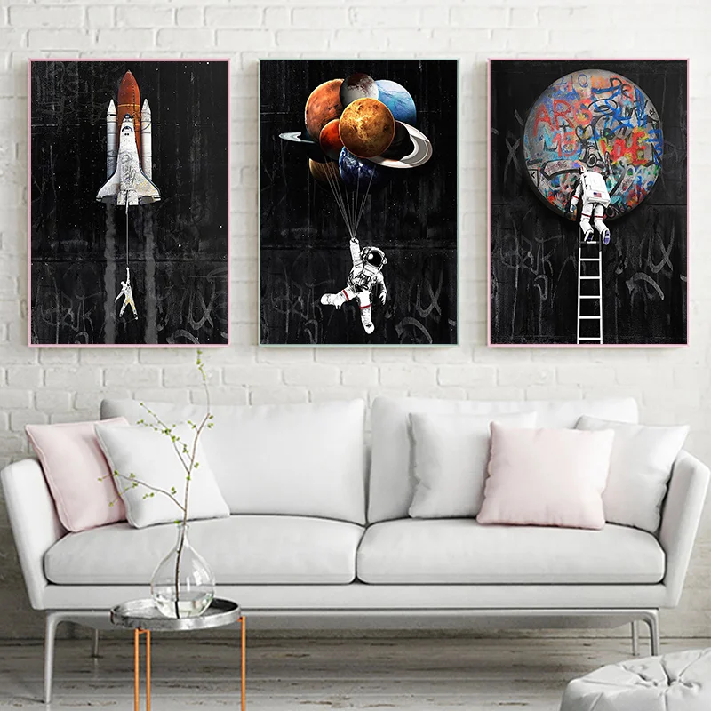 

Astronaut Space Graffiti Street Space Plant Posters Canvas Painting Prints Room Decor Pictures for Home Room Decoration Wall Art