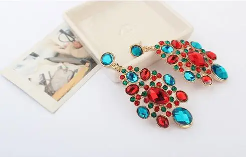 Роскошные Цветные Кристальные свадебные серьги для женщин античное золото