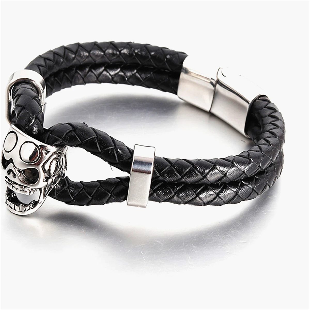 

Steel Soldier Stainless Steel Punk Skull Leather Rope Bracelet Multiple Handchain Bangle Exquisite Jewelry Party Favors