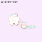 Мультяшная зубная щетка зуб эмаль значок Милые Броши рюкзаки одежда булавка на лацкан ювелирное изделие подарок для детей друзья Оптовая продажа