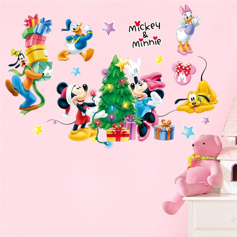disney mickey minnie duck goofy wall stickers kids rooms home decor cartoon christmas decals pvc mural art diy posters | Дом и сад