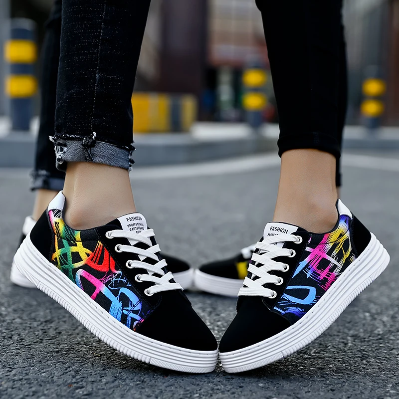 

Spring Autumn Fashion Casual Women Shoes Canvas Sneakers Lovers Espadrilles Ladies Graffiti Print Flat Sneakers zapatillas lona