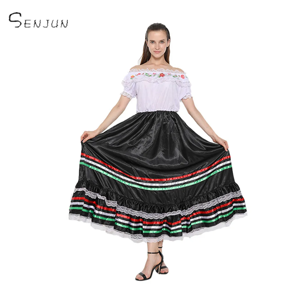 

Traditional Women Mexican Senorita Costume Spanish Cosplay Western Costume For Adult Carnival Party Family Dance Fancy Dress