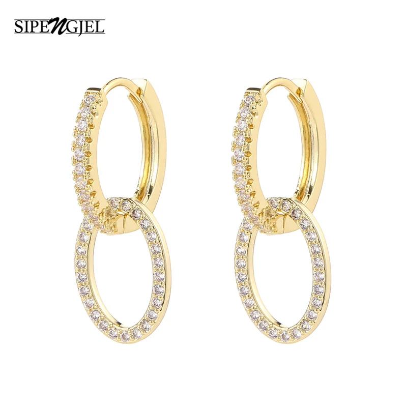 

SIPENGJEL Fashion Cubic Zircon Geometric Oval Earrings Vintage Butterfly Star Hoop Earrings For Women Girls Ins Jewlery 2021