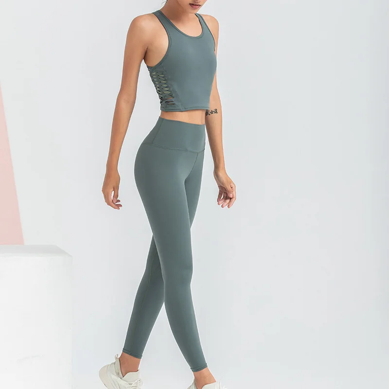 

Sleeveless Yoga Crop Tops Sets Seamless Sports Suits Fitness Leggings Sets Gym Workout Sets Sportswear Training Sports Outfit