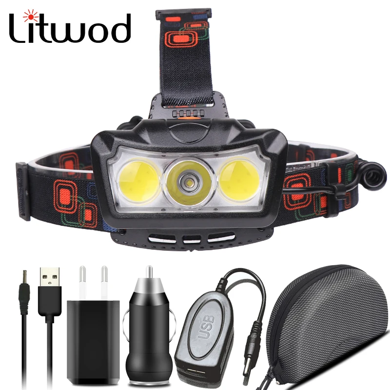 

Фара Головной Свет Xm-l T6 4 режима налобный фонарь Светодиодные лампы 2x18650 батарея Прямая зарядка фонарик лампа факел для ночного бега