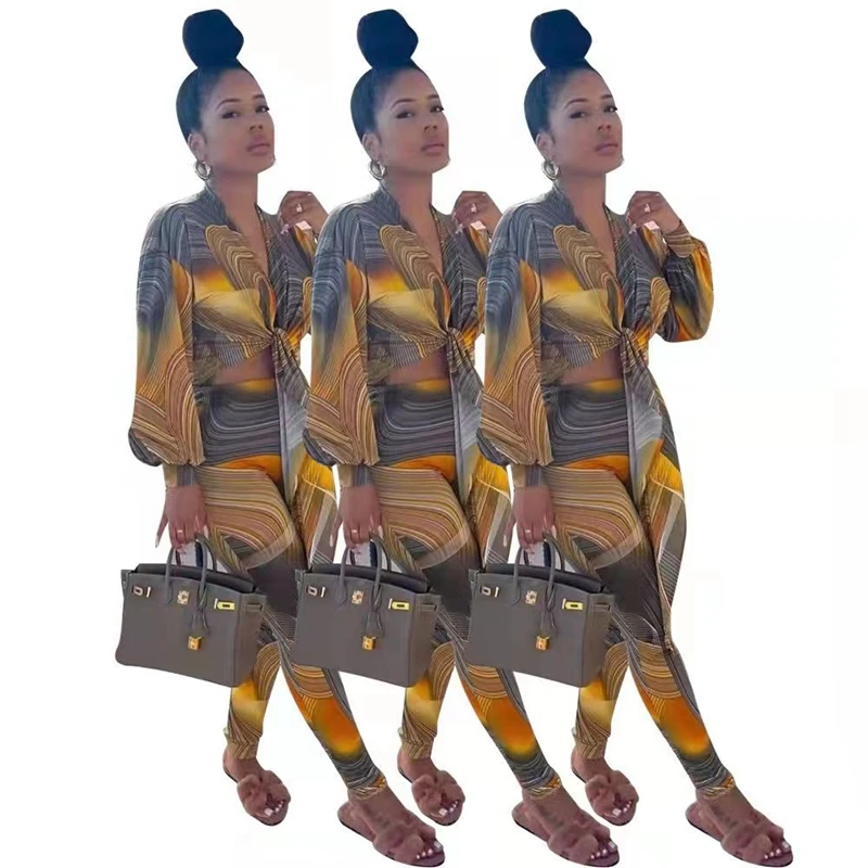 Элегантный комплект из двух предметов с принтом Женский Осенний укороченный топ