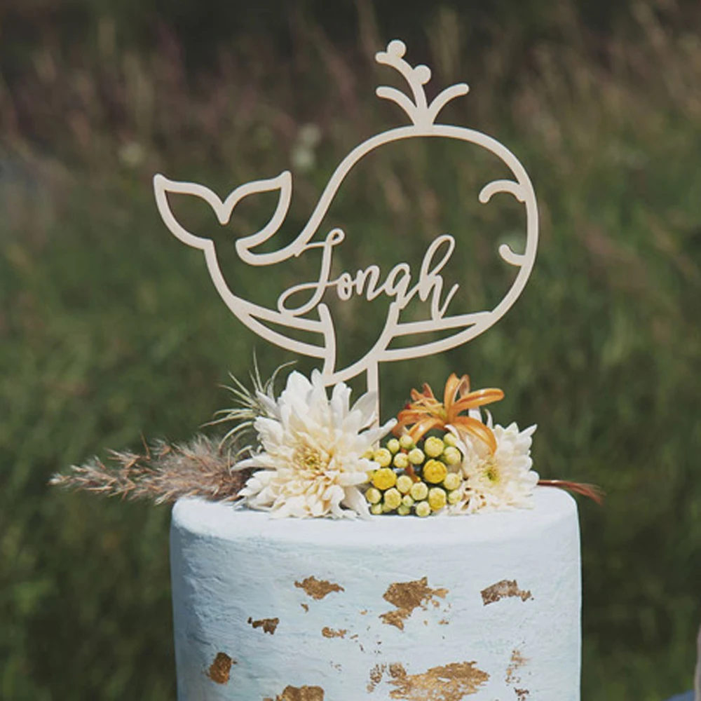 Детский Топпер для торта с Китом индивидуальное имя зеркальный Золотой на день