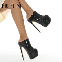 niufuni summer high heels platform slides womens chunky ladies slippers brief slingback peep toe mules shoes size 42 sandalias