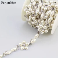 1 yard star pearl rhinestone trim plating silver flatback pearl crystal decorative chain clothing accessories ml095