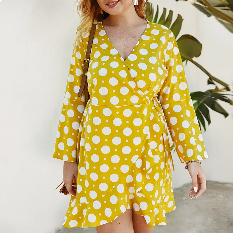

Spring Dress For Women Sexy Polka Dot Fashion Long Sleeve Plus Size Lady Dress Luxury Designer Female Dress Vestido Feminino New