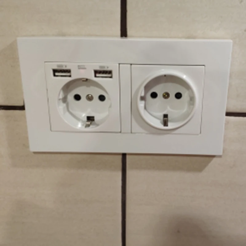 

EU Standard USB Socket, Double Outlet,16A Power Panel AC110-250V 146mm Double Frame Wall USB Power Outlet EU Plug