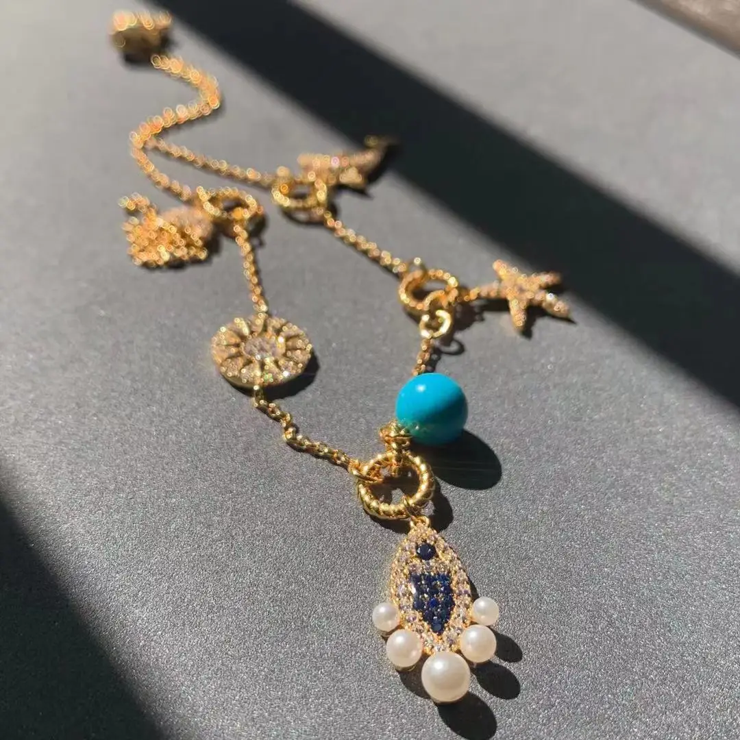 

s925 Sterling Silver Elements of The Sea Bracelet with Jellyfish Fish Starfish Dolphin Women Summer For Women Gift Jewelry