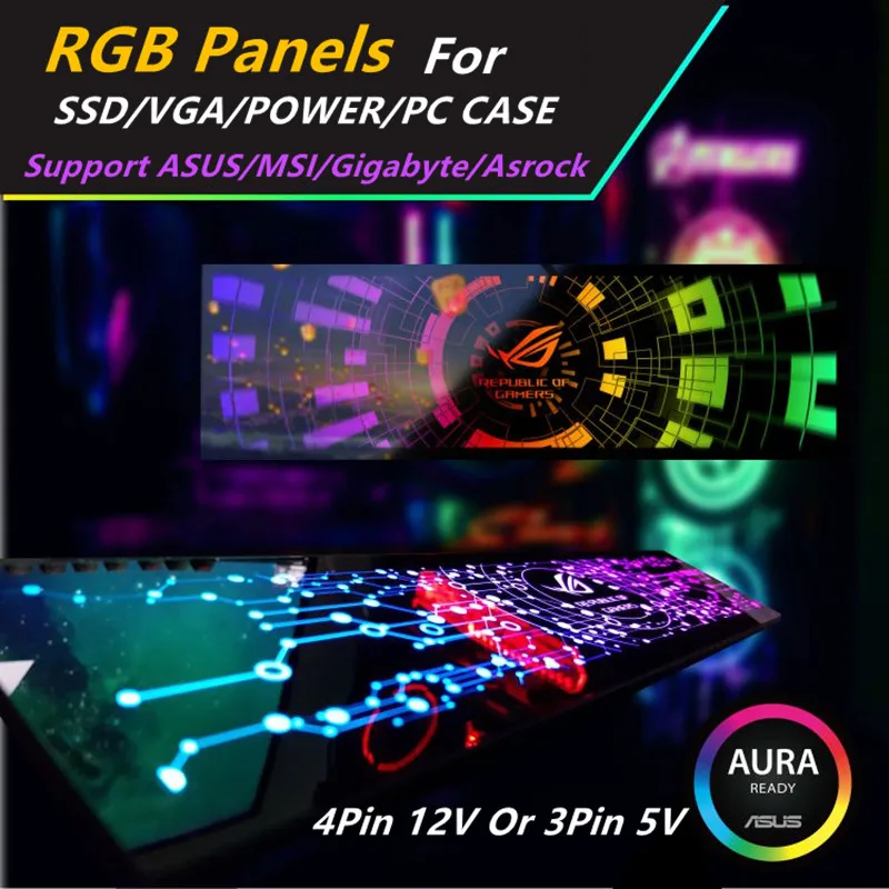 На заказ RGB панель DIY MOBO AURA SYNC 5V 3Pin/12V 4Pin RGB для VGA/SSD/power/PC чехол с задней панелью шасси светильник