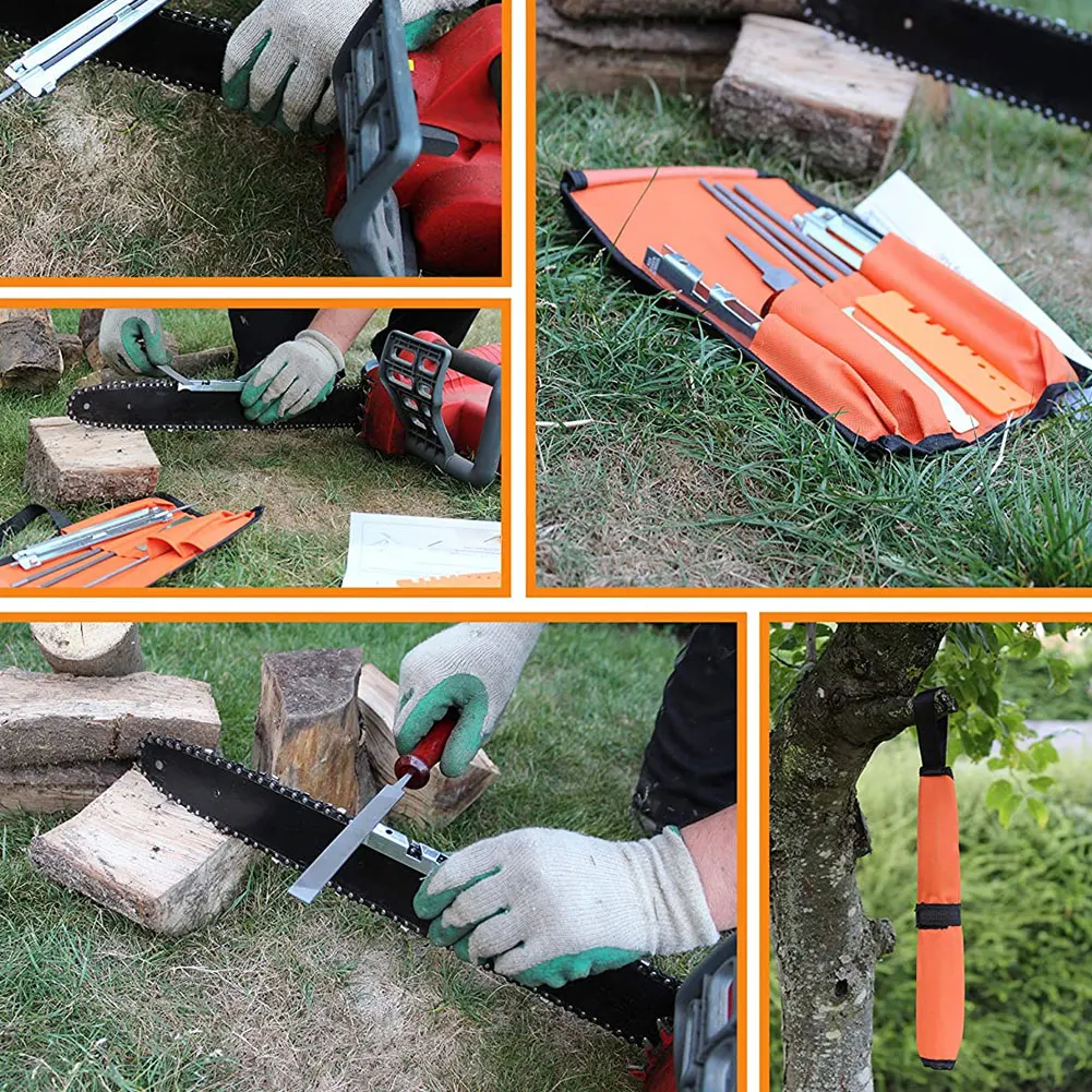 

10pcs/Set Professional Chainsaw Chain Sharpening Kit Tool Set Hardwood Handle Round/Flat File Guide Bar File Sharpener Tools