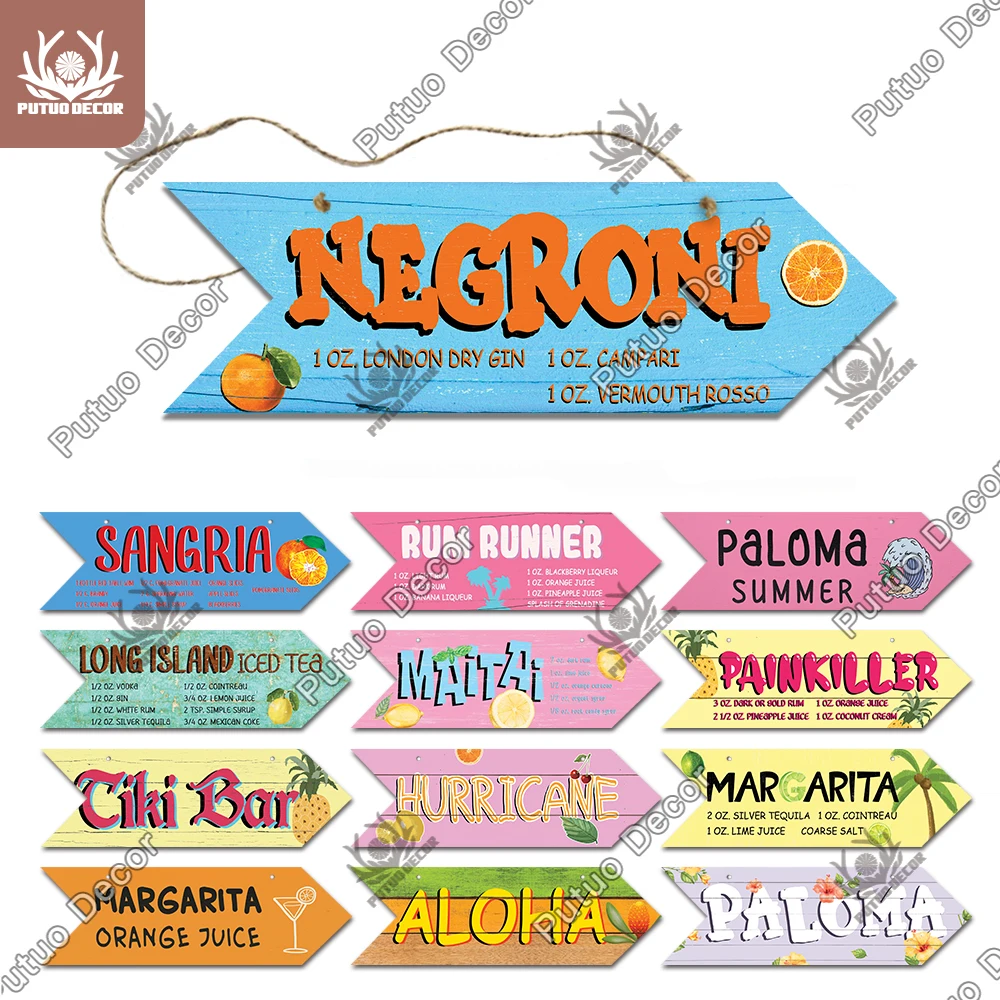 

Putuo Decor Cocktail Arrow Wood Sign Gin Wooden Plaque Mojito Wood Hanging Sign for Tiki Bar Pub Home Decoration Wall Decor
