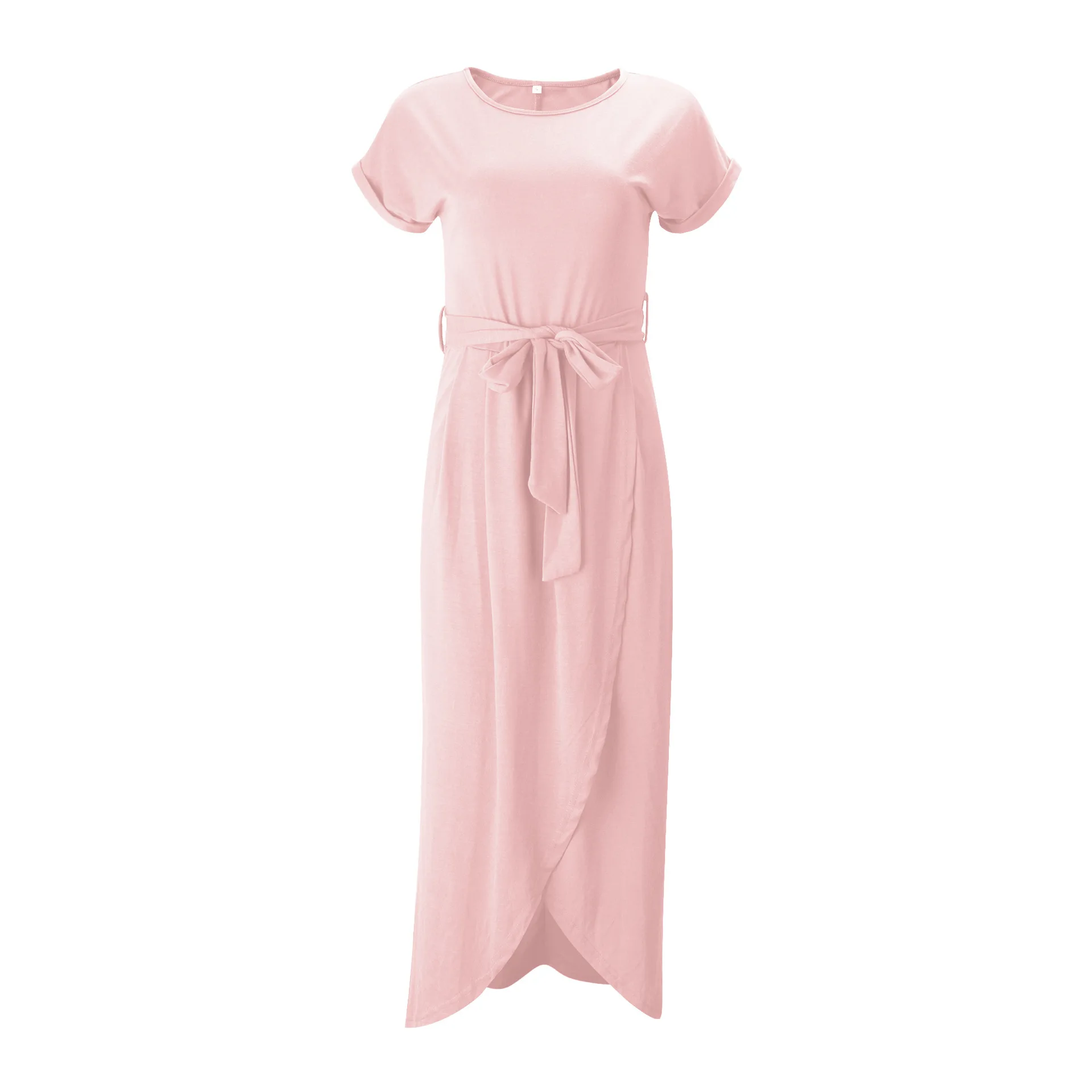 

2021 New Fashion Short Sleeve Front Slit Irregular Short Sleeve Slim Women Dress