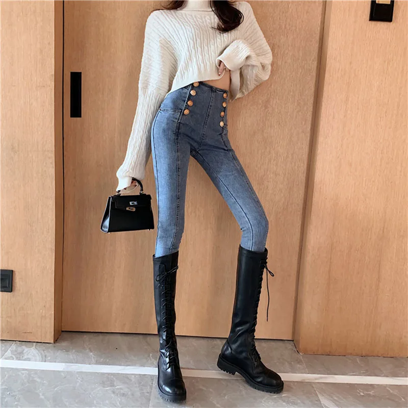 Женские длинные джинсы с высокой талией весна 2020 Новое поступление синие или