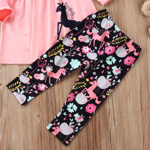 2020 Brand Adorable Toddler Girl Kid Floral Dress Unicorn Tops Pants 2pcs Outfits Clothes Set Size 2-7T | Детская одежда и обувь