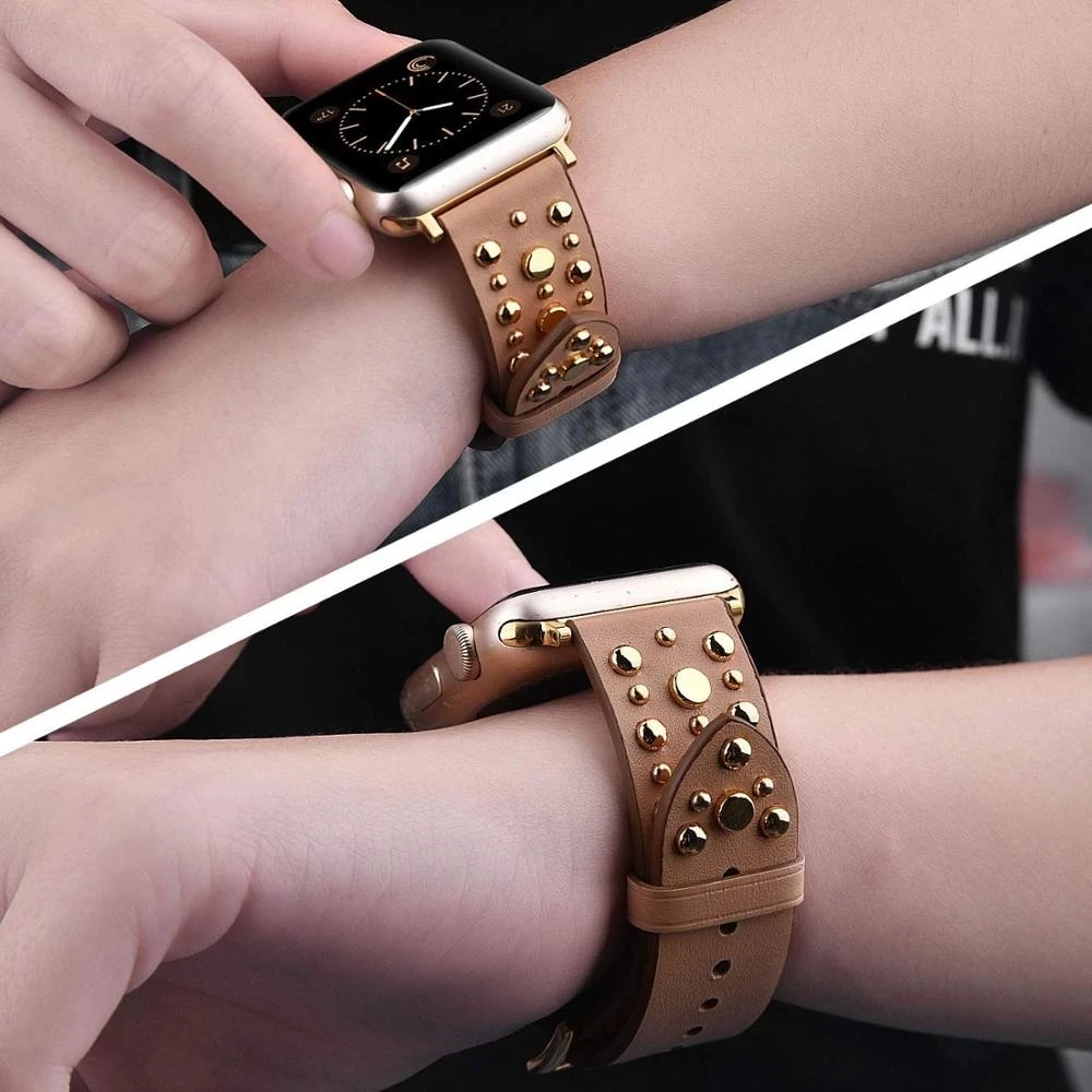 Новый дизайн стильный ремешок с заклепками для Apple Watch Series 7/6/5/4/3 SE iWatch 38 мм 40 42 44