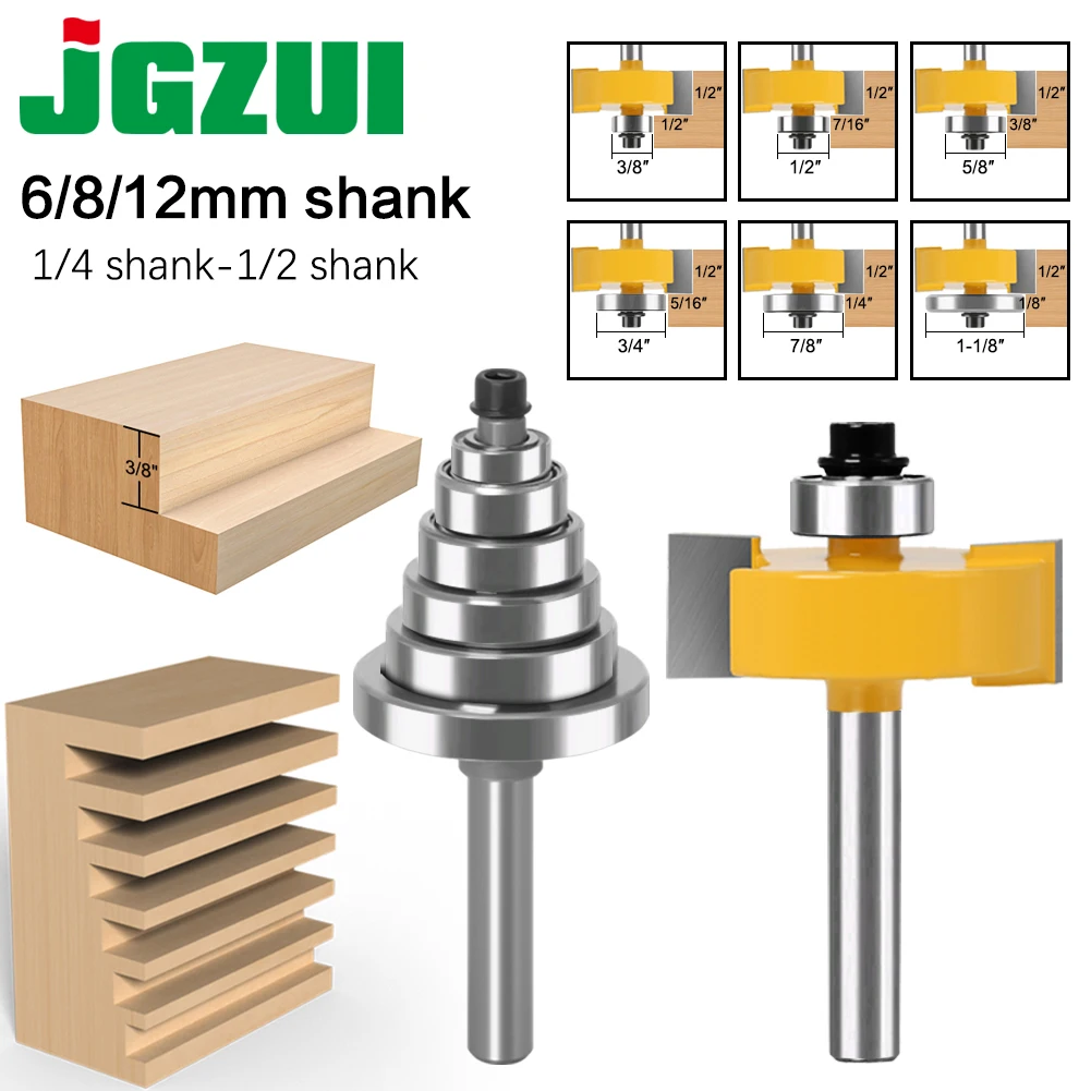 

6, 8, 12mm shankRabbet Router Bit with 6 Bearings Set -1/2"H - 1/4" Shank Woodworking cutter Tenon Cutter for Woodworking Tools